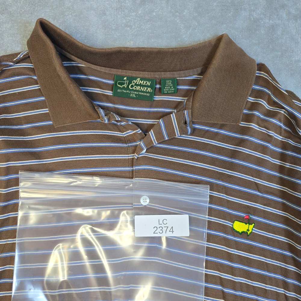 Amen Corner Polo Shirt Mens XXL Brown Striped Pima Cotton Masters Golf Preppy - Picture 10 of 10